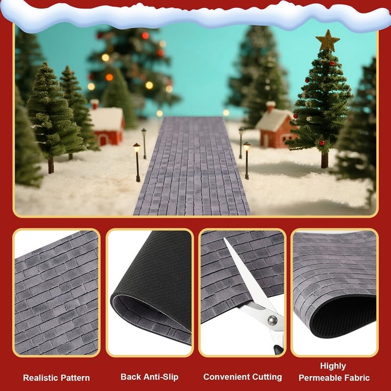Lovyno 4 Pcs Christmas Village Red Brick Road, 47.2 x 4.7 Inch Miniature Street Landscape Roll, Cuttable Village Paths Road for Christmas Village Accessories-DIY Home Garden Street Decor - Image 3